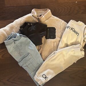 Calvin Klein Cream Joggers and Beige Sherpa Jacket Set